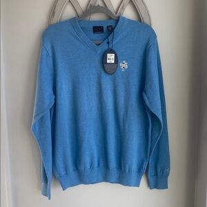 Greg Norman Collection light blue 100% cotton golf  V-neck pullover Small NWT